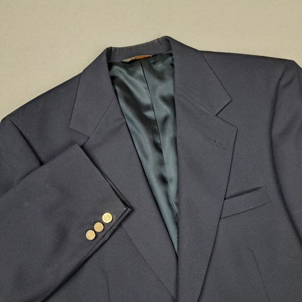 Botany 500 Blazer Mens 40 Navy Blue Wool Gold Buttons Single Breasted Sport Coat